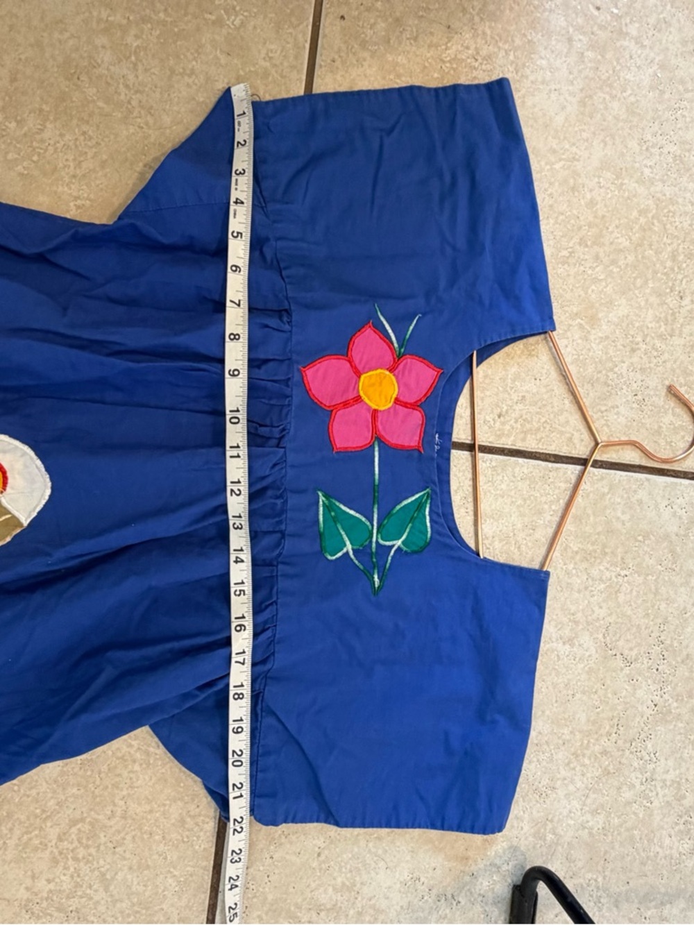 Blue Mexican Embroidered Parrot Dress with Red Band check measurements - Picture 4 of 4